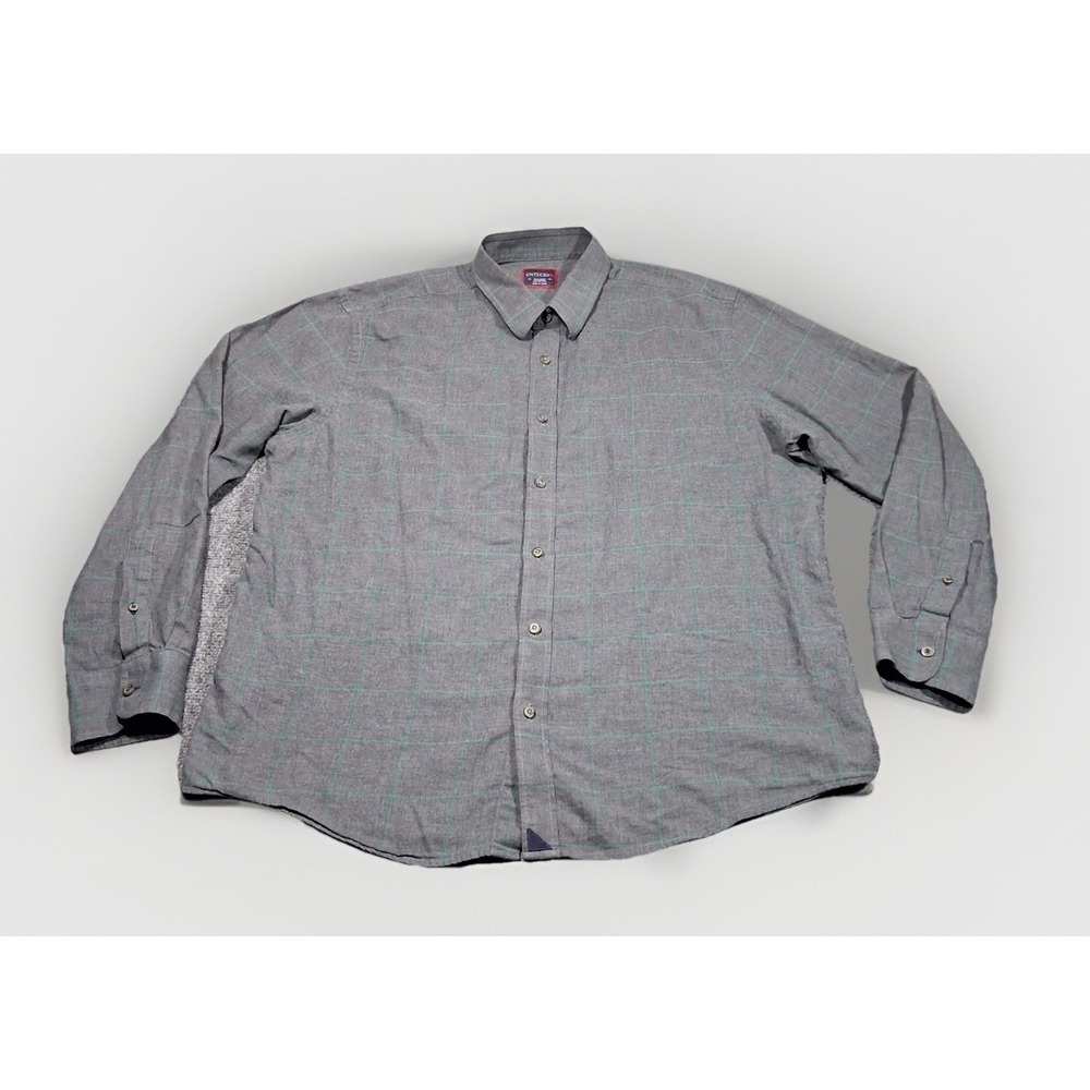 UNTUCKit Mens XL Grey Green Windowpane Plaid Cotton Flannel Button Down Shirt